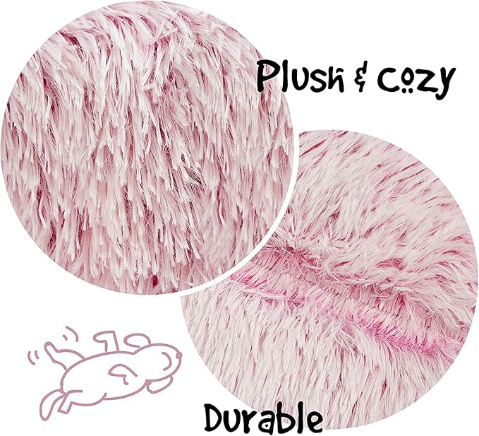 Friends Forever Donut Dog Bed Faux Fur Fluffy Calming Sofa For Medium Dogs, Soft & Plush Anti Anxiety Pet Couch For Dogs, Machine Washable Coco Pet Bed with Non-Slip Bottom, 30"x30"x7" Pink