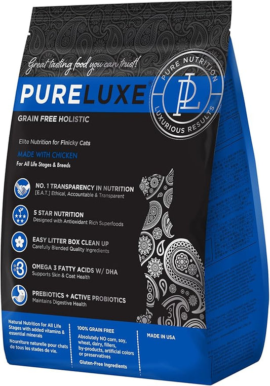 PURELUXE Grain and Gluten Free Cat Food, Finicky Cat Elite Nutrition, Chicken, Chickpeas, and Salmon, for All Life Stages and Breeds, Made in The USA, 11lbs