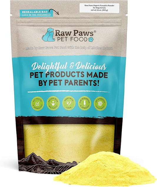 Raw Paws USA Organic Pumpkin Powder for Dogs & Cats, 16-oz - Healthy Stool, Diarrhea, Constipation Relief, Dry Pumpkin for Dogs, Canned Pumpkin for Cats Alternative, Dog Pumpkin Powder, Fiber for Dogs