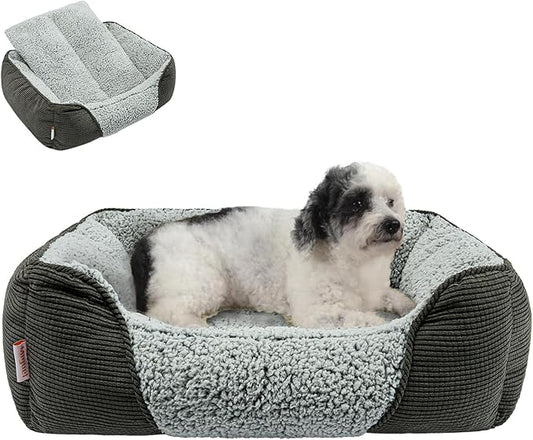 Miguel Washable Dog Bed with Removable Cushion for Medium Small Dogs, Easy to Wash Pet Sofa Bed with Side, Rectangle Bolster Cat Bed Calming Cuddle Puppy Bed with Anti-Slip Bottom, Gray 25 Inch