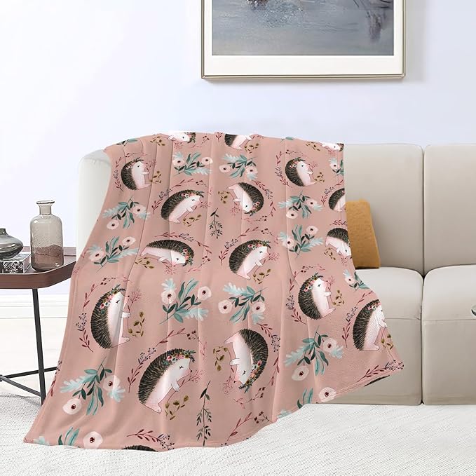 Ultra Soft Cozy Plush Hedgehog Throw Blanket - Hedgehog Lovers Gifts for Girls, Women, Kids & Adults - Lightweight Flannel Comfy Blankets for Nursery, Couch, Sofa - 80"x60"