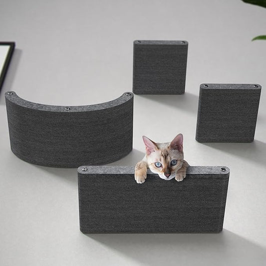 Pryde Pets Wall Mounted Cat Shelves - Set of 4 - Cat Wall Furniture to Enrich Your Feline. Modular and Modern Designed Cat Furniture for Indoor Cats (Charcoal)