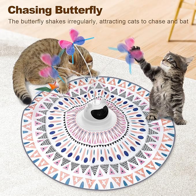 Cat Toys Interactive Rechargeable 2in1 Hide and Seek Cat Wand Toy, Spinning Butterfly Touch Activated Kitten Toys for Bored Indoor Cat Exercise Toy for Senior Cats, Adult Cats