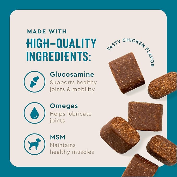 VetIQ Advanced Hip & Joint Chews For Dogs, 60 Count, Chicken Flavored Supplements Made with Glucosamine, Omega 3’s, Chondroitin, MSM, and Green Lipped Mussel, Increases Mobility and Maintains Muscles