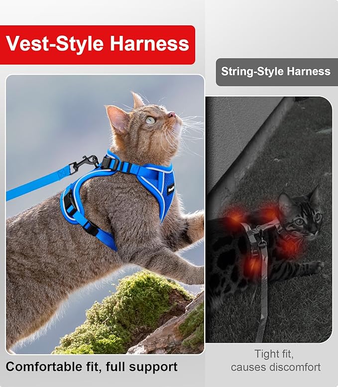 Cat Harness and Leash for Walking Escape Proof Soft Adjustable Cat Leash Breathable Comfortable Vest Easy to Wear Kitten Harness for Outdoor Travel Blue XS