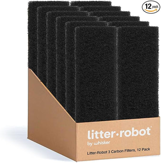 Litter-Robot 3 Carbon Filters by Whisker, 12-Pack - Litter Box Filter, Designed for Litter-Robot, Absorbs Odors & Controls Moisture for Cleaner Smelling Home
