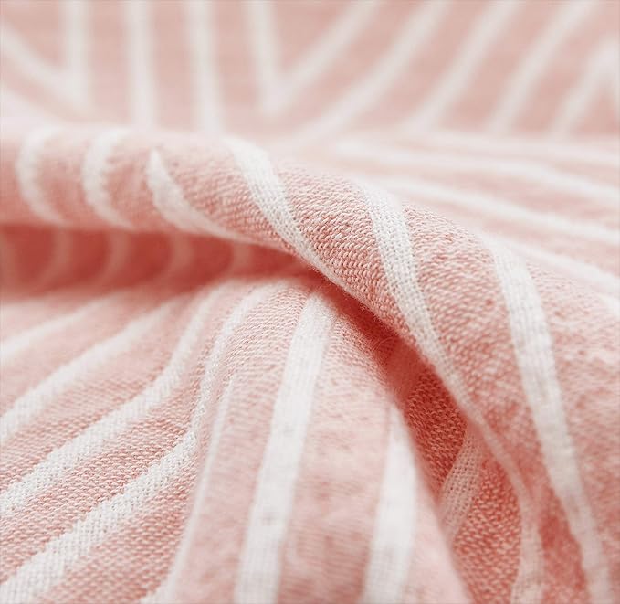 MEJU Red Striped Checks Muslin Reversible Summer Blanket for Bed Sofa Couch 100% Combed Cotton 3 Layer Soft Warm Quick Dry Throw Blanket Bedspread Bed Coverlet Sheet Full Queen 80 in x 90 in