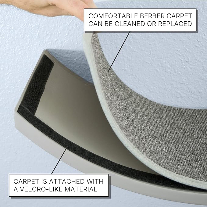 THE REFINED FELINE 22 Inch Lotus Leaf Cat Shelf in Smoke Gray with Replaceable Carpet, Playing, Climbing, & Lounging Cat Shelves and Perches for Wall, Modern Cat Hammock Bed Furniture for Large Cats