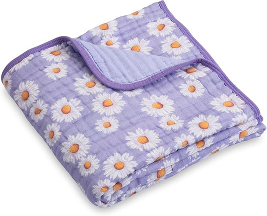 LollyBanks Muslin Baby Blanket 100% Cotton, Muslin Quilt Lightweight, Muslin Blanket for Girls, 6 Layers Baby Blankets 47"x 47", Soft Nursery Receiving Blankets Baby Essentials (Daisy Print)
