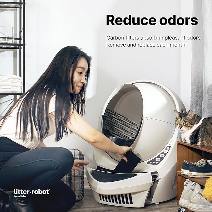 Litter-Robot 3 Carbon Filters by Whisker, 12-Pack - Litter Box Filter, Designed for Litter-Robot, Absorbs Odors & Controls Moisture for Cleaner Smelling Home