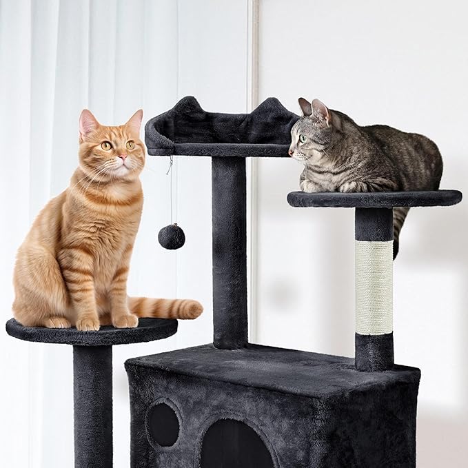 Yaheetech Larget Cat Tree, 80in Multi-Level Cat Tower with Cat Scratching Posts, Double Cat Condo, Perched Platforms and Dangling Balls, Cat Activity Center for Kittens Pet, Black