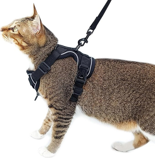 Cat Harness and Leash Set Escape Proof Tactical Large Kitten Harness Emotional Support Cat Vest, Black, L