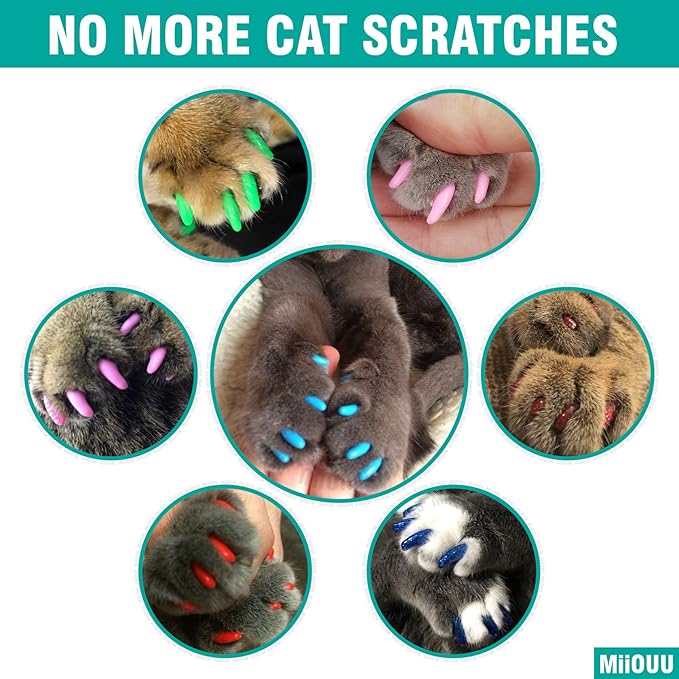 100 pcs Cat Nail Caps | Cat Claw Covers with Adhesives and Applicators | 5X Different Glitter Colors (M)