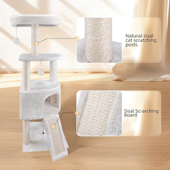 45in Cat Tree Tower with Big Cat Condo for Indoor Cats,Cat Tower Activity Center Cat Furniture with Scratching Post and Hanging Bed,Beige …