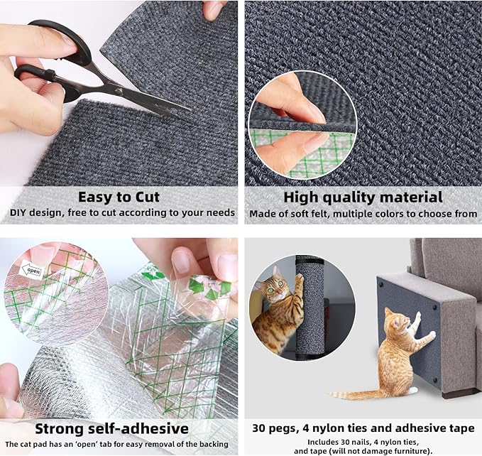 118.2"x15.8" Cat Scratching Mat, Self-Adhesive Cat Scratch Carpet, Cat Scratch Furniture Protector, DIY Climbing Cat Scratcher for Cat Tree Shelf Shelve, Couch Furniture Protector