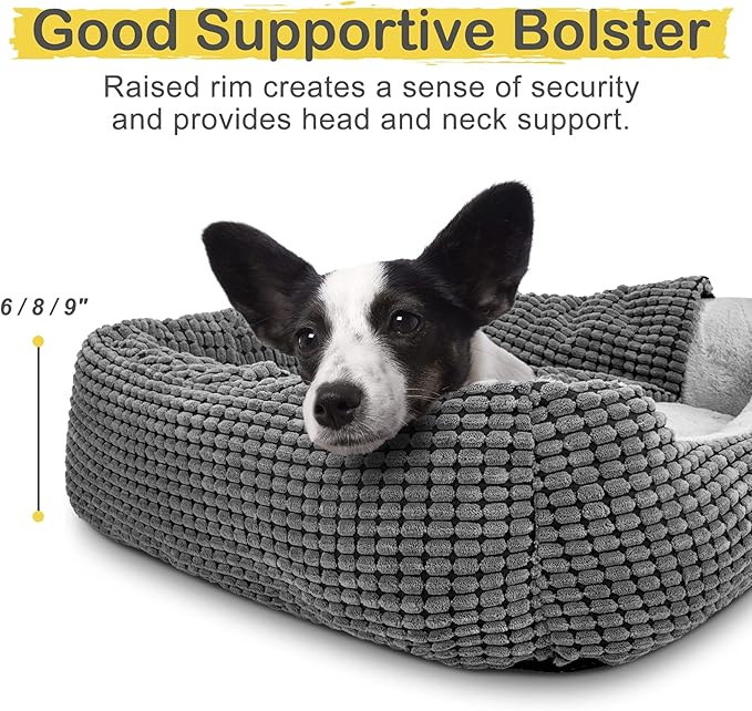 GASUR Dog Beds for Large Medium Small Dogs, Rectangle Cave Hooded Blanket Puppy Bed, Luxury Anti-Anxiety Orthopedic Cat Beds for Indoor Cats, Warmth and Machine Washable (20 inches, Grey)