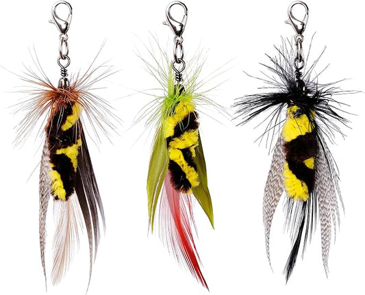 JXFUKAL Cat Feather Toy Refills, 3Pcs Simulation Mini Insects Cat Lures Cat Wand Attachment Cat Toys Replacement for Kitty Kitten Indoor Cats Cat Accessories