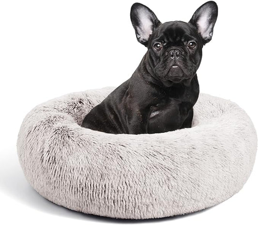 Love's cabin 24in Cat Beds for Indoor Cats - Cat Bed with Machine Washable, Waterproof, Non-Slip Bottom - Coffee Fluffy Dog and Cat Calming Cushion Bed for Joint-Relief and Sleep Improvement