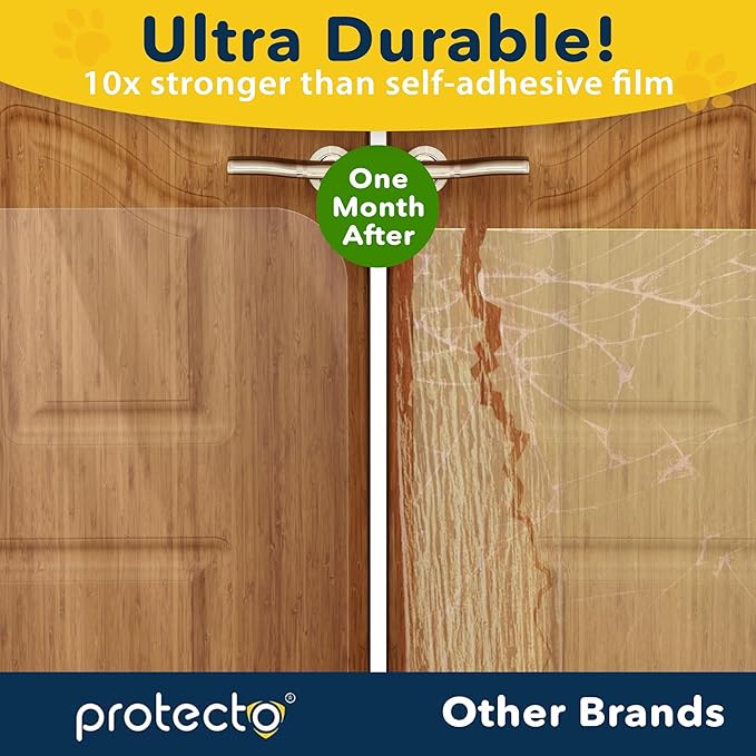 PROTECTO® Cat & Dog Scratch Door Protector for Indoors & Outdoors - 35.5" x 24 Transparent Door Protector from Dog Scratching, Smooth Deterrent Surface - Easy Installation with Sticky Pads