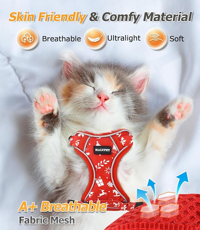 Halypet Cat Harness and Leash Set [MAX Safety 4th-Gen Upgrade] Escape Proof Adjustable Cat Leash Comfortable Soft Vest Easy to Wear Kitten Harness with Reflective Strip for Cats Walking, S Ruby Red