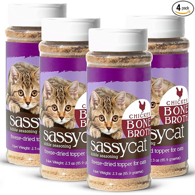 Herbsmith Sassy Cat Kibble Seasoning – Freeze Dried Bone Broth – Cat Food Topper for Picky Eaters – Chicken Bone Broth [Bundle x4]