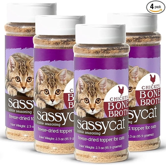 Herbsmith Sassy Cat Kibble Seasoning – Freeze Dried Bone Broth – Cat Food Topper for Picky Eaters – Chicken Bone Broth [Bundle x4]