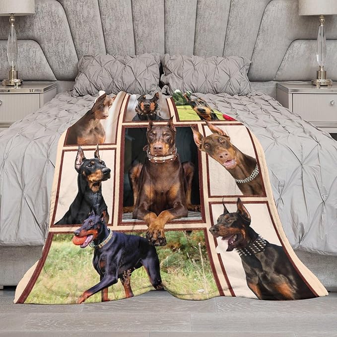 Doberman Blanket Dog Doberman Gifts for Girls Boys Woman Kids Doberman Lover Throw Blankets Soft Blanket Warm Fleece Flannel Plush Blankets for Bed Sofa Couch 50"x60"