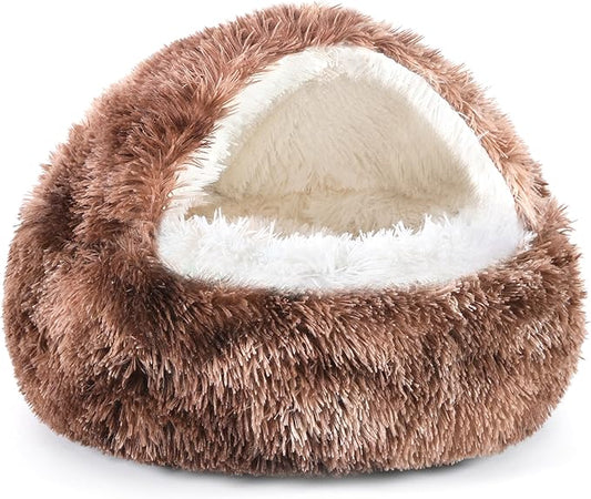 NOYAL Dog Bed Round Hooded Plush Cat Cave Donut Anti Anxiety Fluffy Dog Bed for Small Medium Dog and Cat
