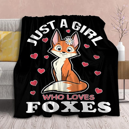 Fox Blanket Stuffed Animal Gift for Teen Kids Women Fleece Throws-Just A Girl Who Loves Foxes Lightweight Plush Toddler Christmas Decor Super Soft Flannel Blankets for Bedding Chair-60x80 Inches