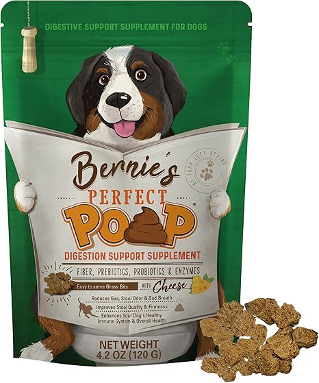 Perfect Poop Digestion & General Health Supplement for Dogs: Fiber, Prebiotics, Probiotics & Enzymes Relieve Digestive Conditions, Optimize Stool, and Improve Health (Cheddar Cheese, 4.2 oz)
