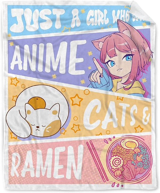 Kawaii Anime Decor Flannel Blanket for Girls - Anime Lover Gift, Luxurious Warm & Cozy, 50x60 Inch, Perfect for Teen/Travel