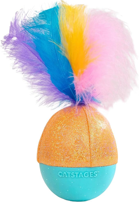 Catstages Whack N’ Wobble Ball Interactive Cat Toy Catnip Coated Wobble Ball with Feathers and Bells, Turquoise