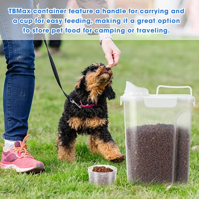 TBMax Dog Food Storage Container 5-7 lbs, Airtight Cat Food Container with Larger Spout & Measuring Cup, Portable Pet Food Storage Dispenser for Small Animal Kibble Storage, Bird Seed Container