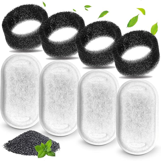 Cat Water Fountain Filters, Compatible with Stainless Steel Pet Fountain 8 Filters with 8 Sponges Replacement Filters for Cat Fountain (4 Filters& 4 Sponges)