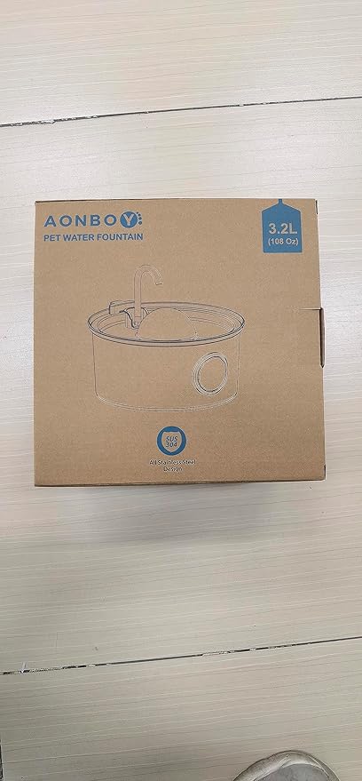 AONBOY Cat Water Fountain with Water Level Window, 108oz/3.2L Cat Fountain Stainless Steel, 6Filters + 3Sponge Filters, Faucet Shape Dog Water Fountain, Double Noise Reduction Design, Multi Filtration