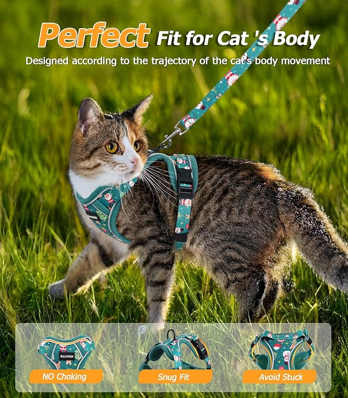Halypet Cat Harness and Leash Set [MAX Safety 4th-Gen Upgrade] Escape Proof Adjustable Cat Leash Comfortable Soft Vest Easy to Wear Kitten Harness with Reflective Strip for Cats Walking, XS Mint Green