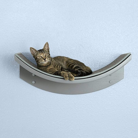 THE REFINED FELINE 22 Inch Lotus Leaf Cat Shelf in Smoke Gray with Replaceable Carpet, Playing, Climbing, & Lounging Cat Shelves and Perches for Wall, Modern Cat Hammock Bed Furniture for Large Cats