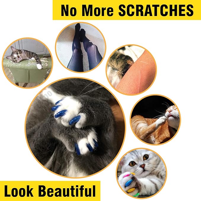 100 pcs Cat Nail Caps | Cat Claw Covers | with Adhesives and Applicators (Clear, M)
