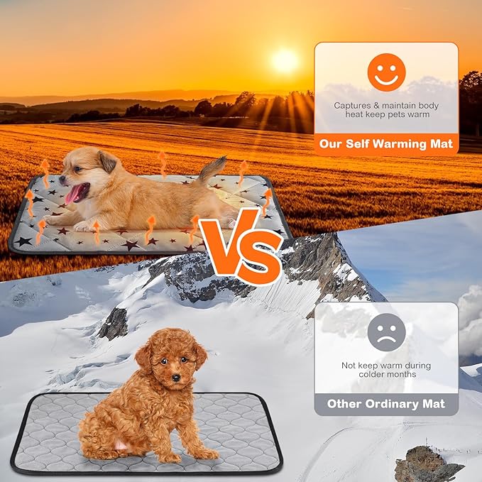 Self Warming Cat Bed Self Heating Dog Mat Star Pattern Warm Thermal Pet Pad Reflects Body Heat Washable Soft Puppy Crate Pad Anti Slip Kennel Mat Blanket for Indoor Pets(18 x 24 Inches)