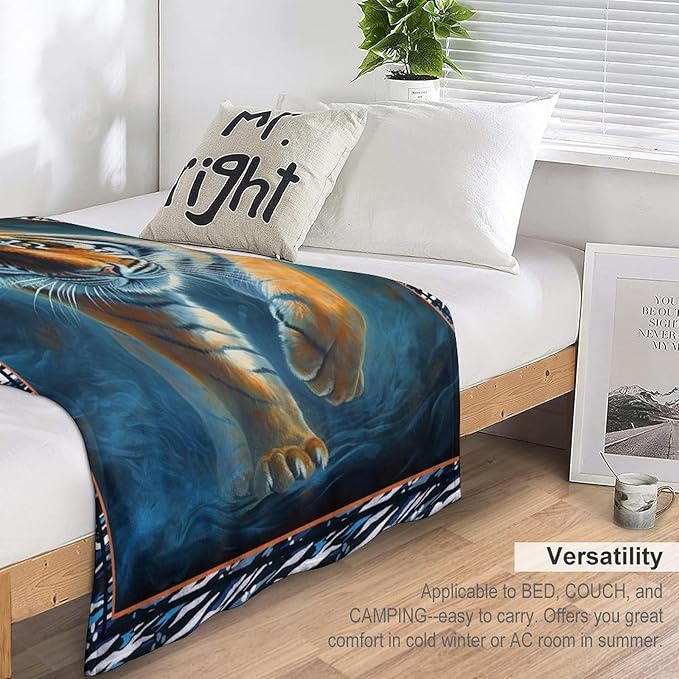 Tiger Blanket Wild Animal Print Throw Blankets for Couch Sofa Bed Stuff Decor Soft Cozy Fleece Plush Flannel Bedding Gifts for Men Women Adults Lover 50"x60"