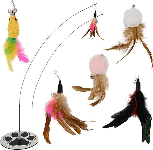 2 In 1 Cat Wand Toys For Indoor Cats Solid Round Base Cat Toys For Bored Indoor Adult Cats Self Play Cat Toys Cat Feather Toy Bird Feather Cat Toy Wand For High Energy Cat Toys Cat Teaser Wand Toy