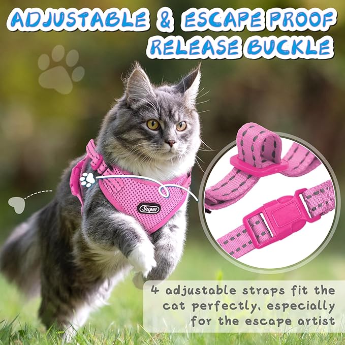 Supet Cat Harness and Leash Set for Small to Large Cats Adjustable Cat Vest Harness with Reflective Trim Universal Cat Leash and Harness for Cats/Puppies Outdoor Walking