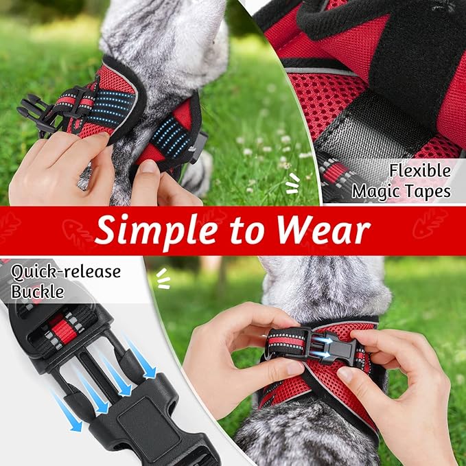 rabbitgoo Cat Harness and Leash Set for Walking Escape Proof, Adjustable Soft Kittens Vest with Reflective Strip for Cats, Comfortable Outdoor Vest, Red, L