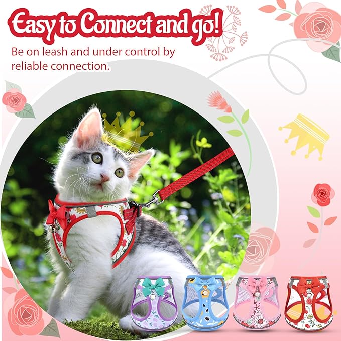 Cat Harness and Leash Escape Proof for Walking, Adjustable Soft Kitten Harness with Reflective Straps Step in Cat Vest Harness for Small Kitten and XS Dogs (Red, S-Chest(11.8"-13.7"))