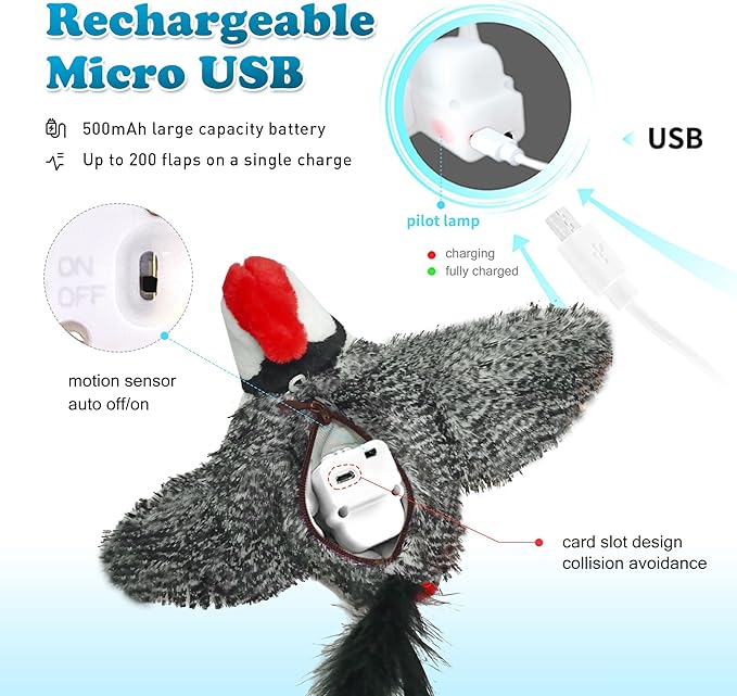 LEWISER Woodpecker Cat Toys, Rechargeable Simulation Bird Cat Toy, Flapping Wings and Lively Chirping, Interactive Catnip Toys for Kitten Kitty Exercise, Touch Activated