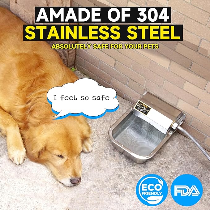 Automatic Water Dispenser for Dogs, 3L /101 oz 304 Stainless Steel Dog Water Feeder, Auto-Fill Large Waterer for Pets & Livestock, Outdoor Dog Water Bowl, Wide Mouth, Anti-tip, Easy to Clean