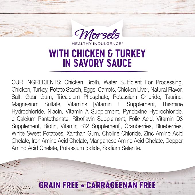 Wellness Healthy Indulgence Morsels Grain-Free Wet Cat Food, Made with Natural Ingredients, Quality Proteins, Complete and Balanced Meal, 3 Oz Pouches (Chicken & Turkey, 24 Pack)