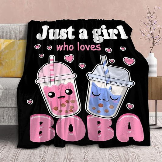 Bubble Tea Blanket Plush Fleece Throw-Just A Girl Who Loves Kawaii Gift for Girls Kids Women Bubble Tea Stuffed Soft Lightweight Flannel Blankets Toddler Sheet for Sofa-40x50 Inches