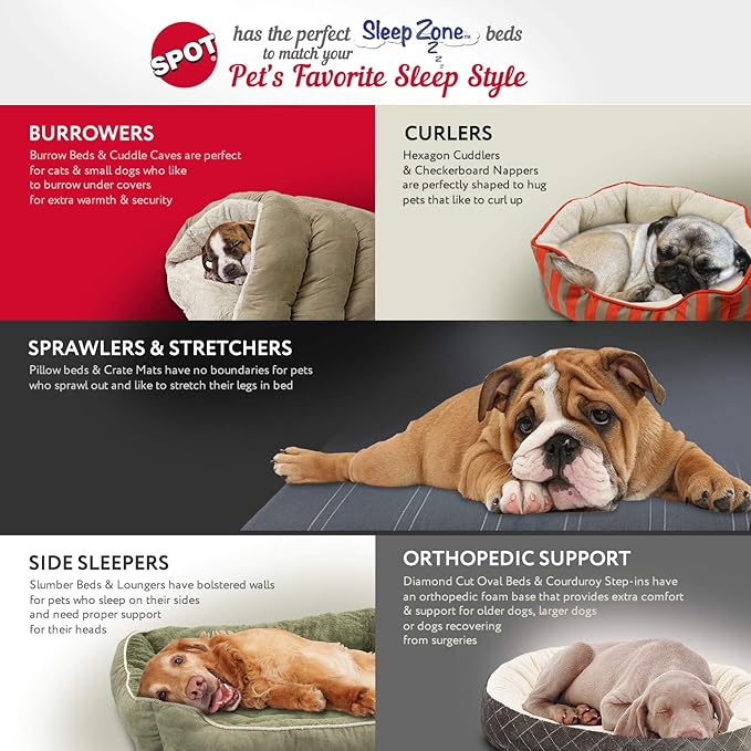 SPOT Sleep Zone Small Pet Bed - High Wall, Reversible Cushion Bed for Indoor Cats & Small Dogs, Durable Faux Suede, Machine Washable for Pets Under 10lbs and 15 inches Long - 18x16in, Light Grey