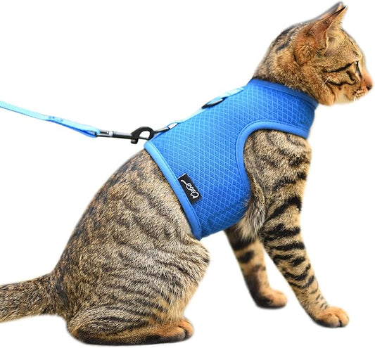 Kitty Harness and Leash for Walking Escape Proof Breathable Mesh Fabric, Solid Blue, X-Small, Adjustable Cat Walking Jackets, Padded Stylish Cat Vest